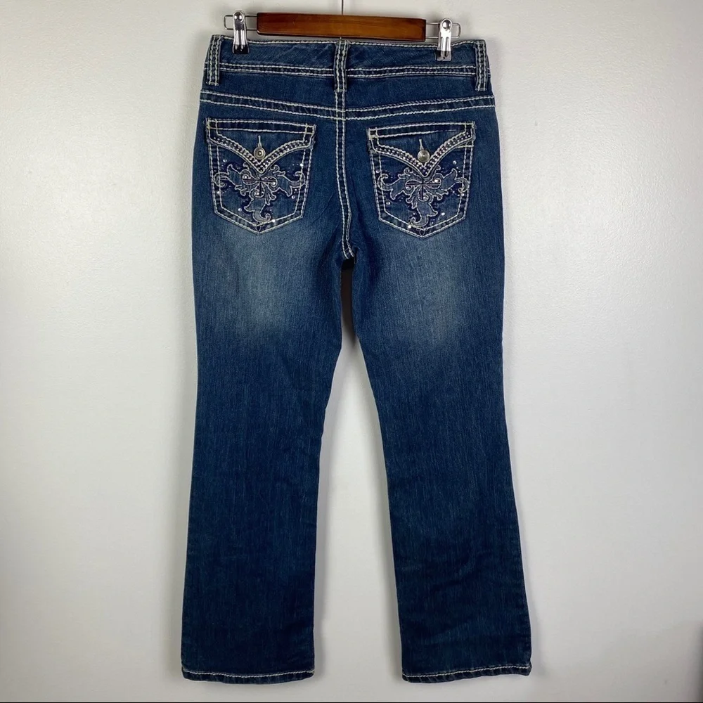 Nine West Boot Cut‎ Denim Jeans Women's 6 Button Flap Bling Pockets Thick Stitch